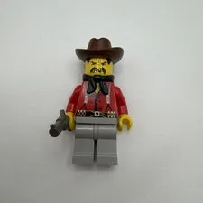 LEGO Cowboy Minifigure Western Red Shirt Brown Hat Gray Pants Removable Hat