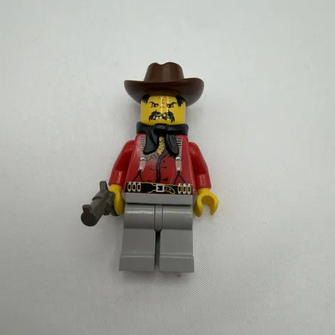 LEGO Cowboy Minifigure Western Red Shirt Brown Hat Gray Pants Removable Hat