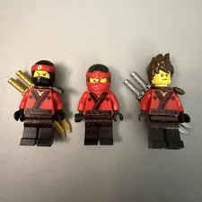 LEGO NINJAGO Kai Red Ninja Minifigures Lot of 3 w/ Weapon Accessories