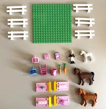 LEGO Friends Horse & Stable Parts Lot w/Baseplate, Fences, 3 Horses, Rider