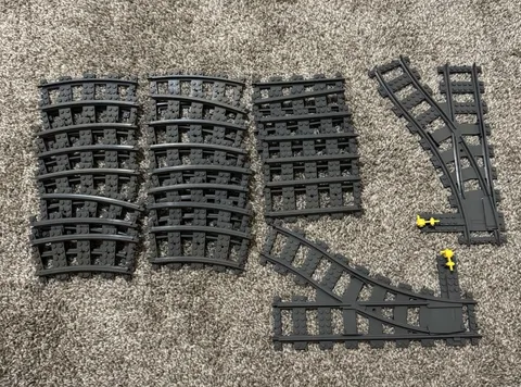 Lot Of Lego Train Track Parts 16 Curved, 2 Switch Tracks, 6 Straight