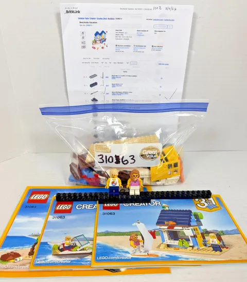 LEGO 31063 Creator Beachside Vacation 3 In 1 100% Complete W Manuals Surf Turtle