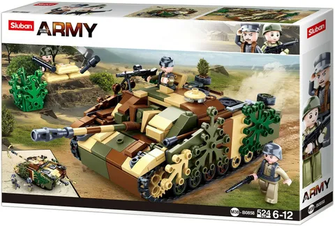 WWII German Jagdpanzer 524 Pieces, Playset, Plug Blocks, with Game Figure...