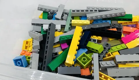 LEGO Mixed Parts Lot Bricks Plates Beams Gray Bright Colors 0.74 lb