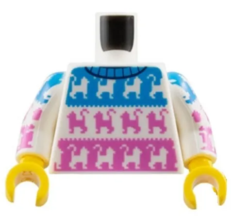 NEW Lego CAT LOVER MINIFIG TORSO White Sweater w/Dark Azure/Pink Panels D386