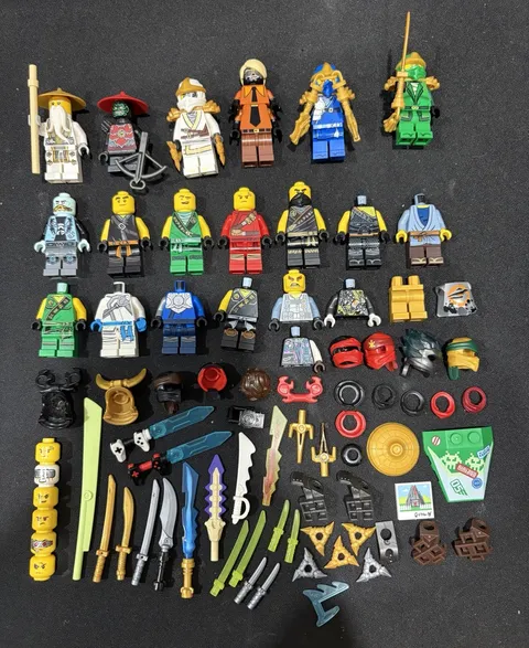 Huge LEGO Ninjago Lot — Minifigures, Weapons, & Parts some complete, set pieces