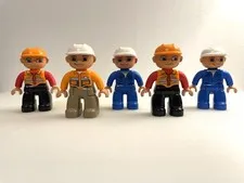 LEGO DUPLO Construction Worker Figures – Lot of 5, orange and blue with hard hat