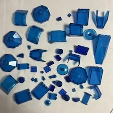 Vintage Lego Bricks Blocks Parts Pieces Deep Blue Transparent Clear 50+ Parts