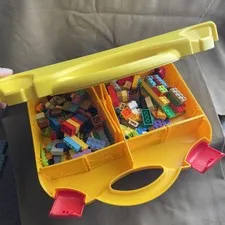 Yellow Red Lego Carrying Case Storage Container With Dividers And Lego Blocks