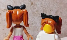New LEGO Black Cat Ears with Pigtails Hair Dark Orange Super Cute Halloween