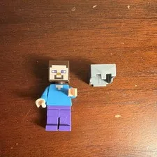 LEGO Minecraft Steve Minifigure Armored Helmet Armor Blue Shirt Purple Pants