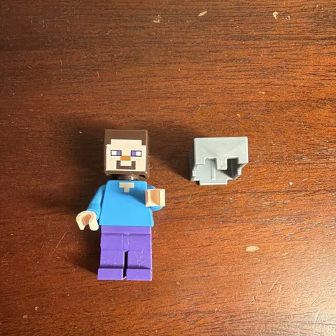 LEGO Minecraft Steve Minifigure Armored Helmet Armor Blue Shirt Purple Pants