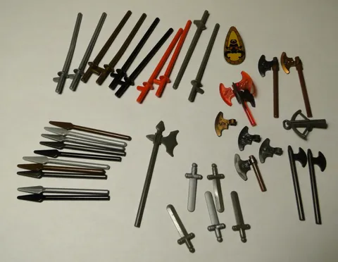 LEGO Minifigure Weapons Lot, Pieces Shields medieval swords, axe Spear Lance
