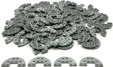 Lego 100 New Light Bluish Gray Plates Round Half 3 x 6 with 1 x 2 Cutout Parts