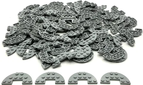 Lego 100 New Light Bluish Gray Plates Round Half 3 x 6 with 1 x 2 Cutout Parts