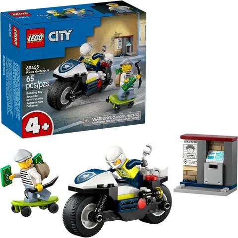 LEGO City Police Motorcycle Chase Building Toy for Kids 65 pcs (60455)™