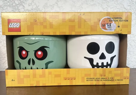 Lego Halloween Special Edition Storage Head New 2 Piece Set Zombie & Skeleton