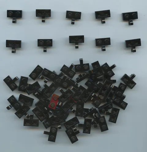 LEGO x 60 Black Plate, Modified 1 x 2 with Clip on Side (Horizontal Grip) 11476