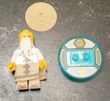 LEGO Plastic Minifigure w/ Long White Beard, Tan Robe & Round Blue Tile