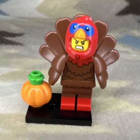 LEGO Minifigures Series 23 Turkey Costume Minifigure w/ Pumpkin & Display Base