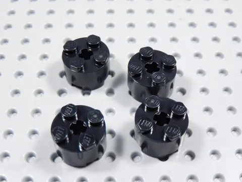 LEGO Lot of 4 Black Round 2x2 Bricks w/ Axle Hole BH