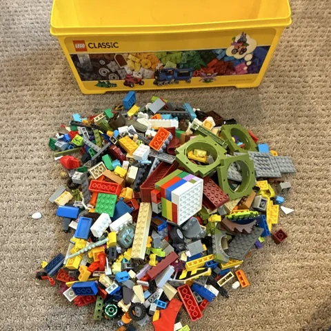 LEGO Bulk Lot Mixed Bricks & Parts w/ Yellow Storage Tub