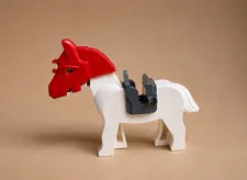 White Lego Horse with Gray Saddle, and Red Helmet Great Condition