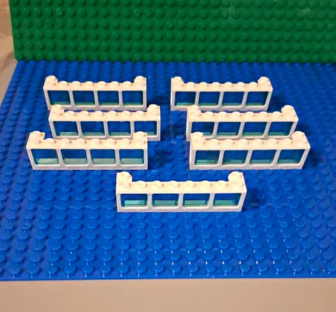 LEGO Boat Windscreen 2 x 8 x 2 with Transparent Light Blue Glass. Lot Of 7