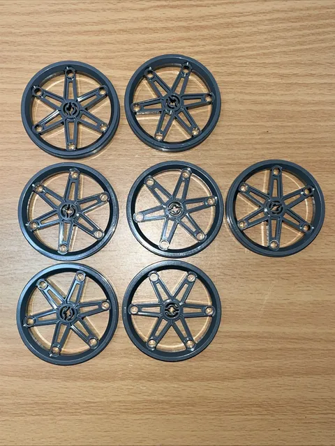 7 LEGO TECHNIC 2903 Large (61.6MM X 13.6MM) Dark Gray 6-SPOKE Motorcycle Wheels