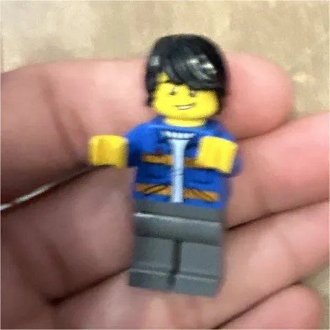 LEGO Minifigure w/ Black Hair, Blue Jacket Torso & Gray Legs