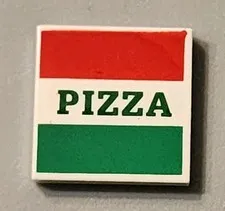 NEW LEGO® White Til3 2x2 Pizza Box PIZZA Pattern  white Red Green 