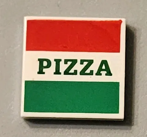 NEW LEGO® White Til3 2x2 Pizza Box PIZZA Pattern  white Red Green 