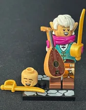 LEGO Dungeons & Dragons Minifigure Elf Bard w/ Lute, Gold Sword & Extra Head