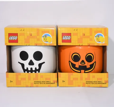 LEGO Halloween Pumpkin Jack O Lantern AND Skeleton Skull Storage Heads Small 922