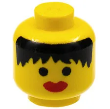 LEGO Yellow Minifigure, Head Female Black Hair Messy, Thick Red Lips Pattern - S