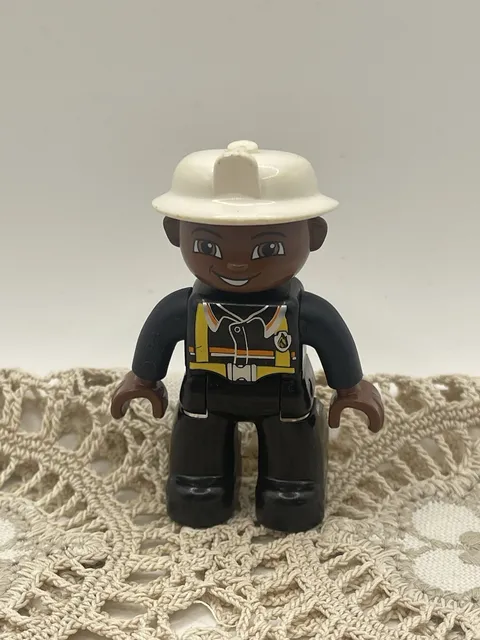 LEGO Duplo Minifigures African American Firefighter Black Jumpsuit Black Helmet