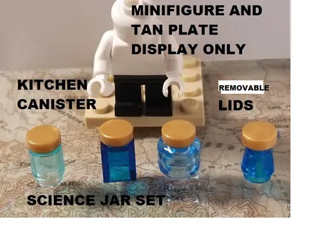 LEGO Minifigure Lab Display Blue Bottles Lot of 4 with Lids Flask Beaker Science