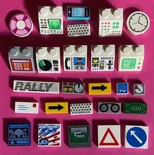 Lego Mix Lot of Printed Parts - Tiles and Slopes ( 26 Pieces )