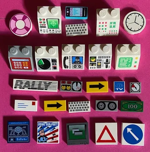 Lego Mix Lot of Printed Parts - Tiles and Slopes ( 26 Pieces )