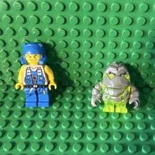 LEGO Minifigures power miners one blue miner and one Neon Green Sulfurix