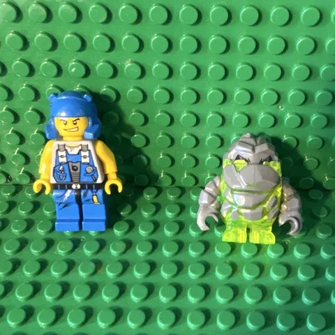 LEGO Minifigures power miners one blue miner and one Neon Green Sulfurix