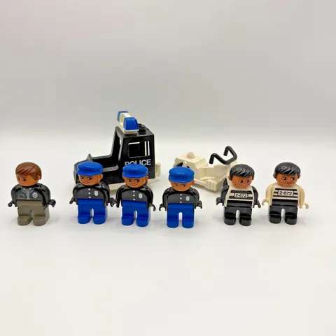 Vintage LEGO DUPLO Preschool Police Paddy Wagon Criminal Bad Guy Motorcycle Car
