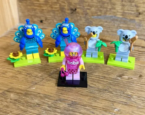 Lego Collectible Minifigure Lot Of 5 - 2 Koala,  2 Peacock, Boba Costume