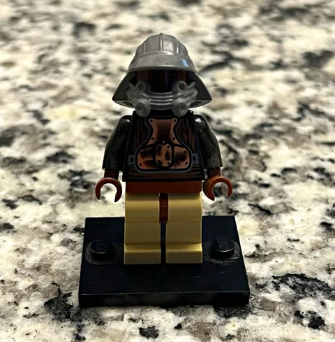 LEGO Minifigure w/ Gray Removable Helmet, Detailed Torso & Black Stand