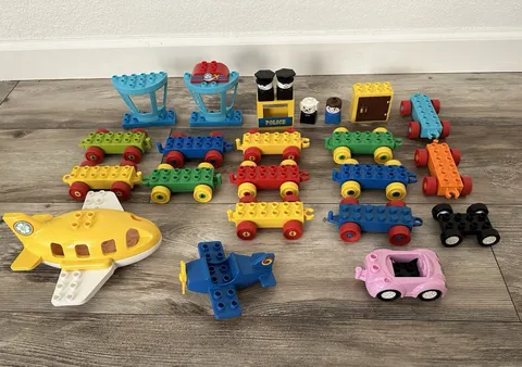 LEGO DUPLO Train Vehicle Lot Wheels Plane Cars Police Misc Parts Bundle People