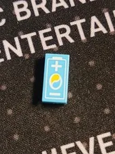 Lego 1x2 Medium Azur Blue Tile Battery Energy Flat Printed New White Yellow City