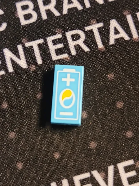 Lego 1x2 Medium Azur Blue Tile Battery Energy Flat Printed New White Yellow City