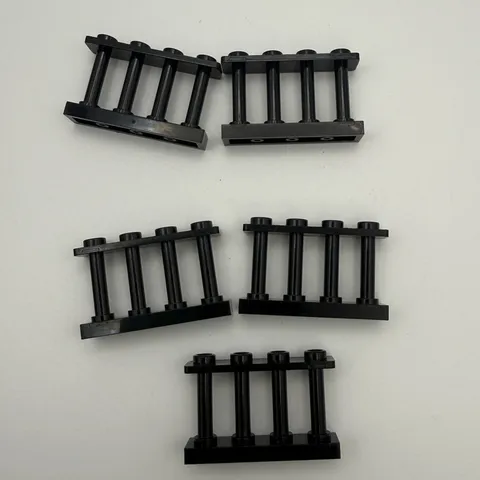 Lego 5 BLACK Fences 1 x 4 x 2 Spindled 4 Studs #15332