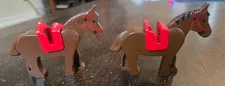 Lot of 2 LEGO Vintage Castle BROWN HORSES Minifigures w/ Red Saddles