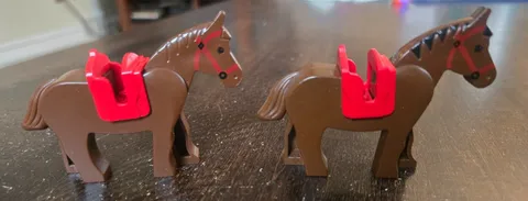 Lot of 2 LEGO Vintage Castle BROWN HORSES Minifigures w/ Red Saddles